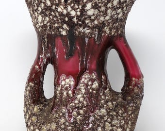 French Vallauris Brown Beige Glossy Burgundy Fat Lava Vase