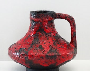 Jopeko Vintage Mid Century Black & Red Fat Lava West German Vase