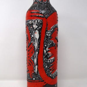 Hungarian X-Tall Vintage Mid Century Red Black White Lava Vase