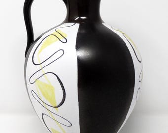 Waechtersbach Vintage Mid Century Black White & Yellow West German Vase