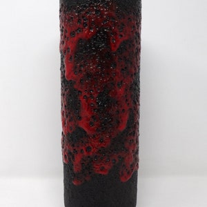Jopeko X-Tall Vintage Mid Century Black & Red Fat Lava West German Cylinder Vase