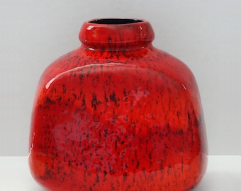 Ruscha Vintage Mid Century Blood Orange & Black West German Vase