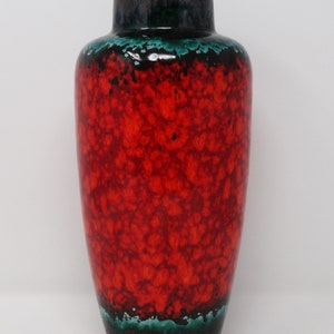 Scheurich X-Tall Vintage Mid Century Glossy Red/Orange Green and Black West German Vase