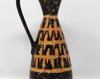 VEB Haldensleben Vintage Mid Century Dark Brown White & Orange East German Vase