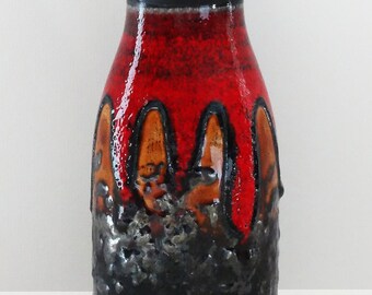 Dümler & Breiden Mid-Century Black and Red Fat Lava  West German Vase