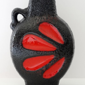 ES Keramik Vintage Mid Century Red & Black Fat Lava West German Vase