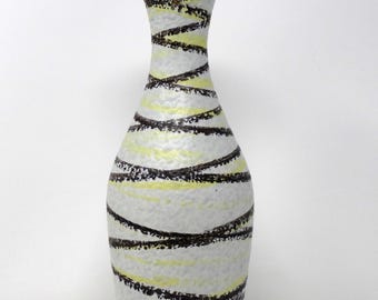 Ilkra X-Tall Vintage Mid Century White Yellow & Black West German Vase
