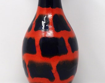 Jasba Vintage Mid Century X-Tall Glossy Dark Navy Blue & Red West German Vase