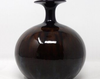 Hutschenreuther Vintage Mid Century Glossy Chocolate Brown West German Vase