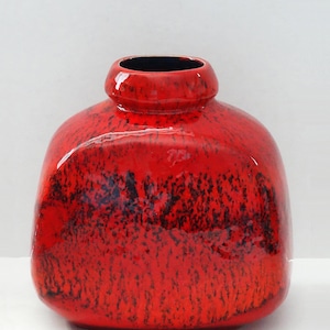 Ruscha Vintage Mid Century Blood Orange & Black West German Vase