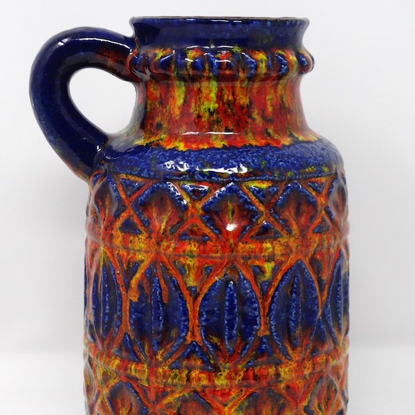 Bay Keramik Vintage Mid Century Glossy Blue Red Yellow Orange West German Vase