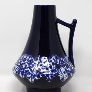 Fohr Vintage Mid Century Glossy Navy Blue & White Fat Lava West German Vase