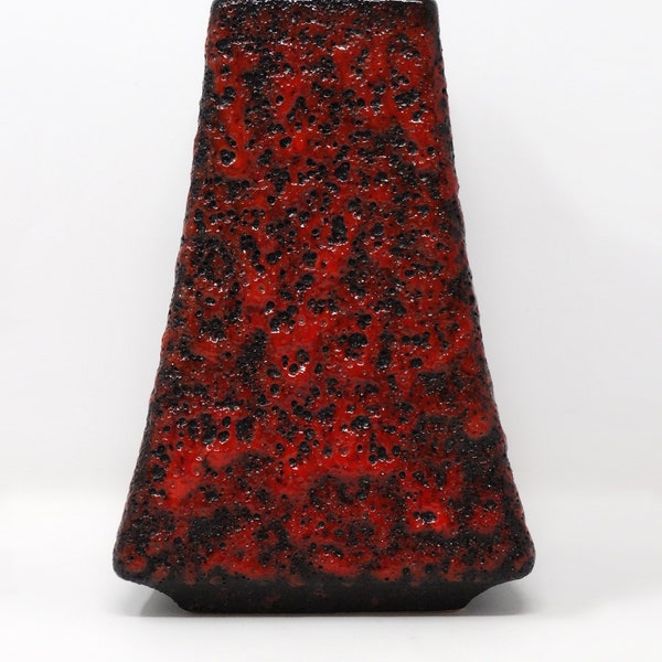 Fohr Vintage Mid Century Black & Red Fat Lava West German Pyramid Vase