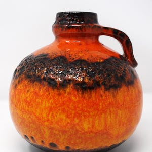 Carstens Vintage Mid Century Glossy Orange Red & Black Fat Lava West German Vase