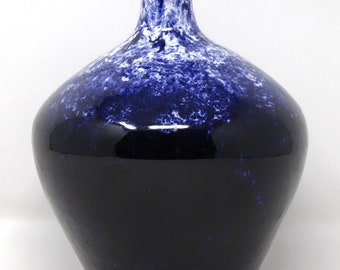 Studio Vintage Mid Century Glossy Navy Blue & White Lava West German Vase