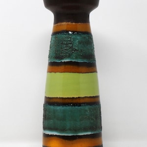 VEB Haldensleben Vintage Mid Century Brown Teal Yellow & Orange East German Vase