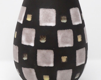 Steuler Mid Century Matte Black Pale Yellow & Pink West German Vase