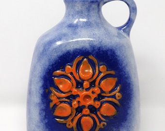 Strehla Vintage Mid Century Blue & Orange East German Vase