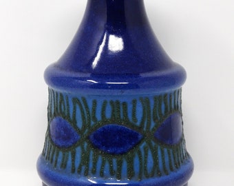 Strehla XL Vintage Mid Century Glossy Blue & Black East German Vase