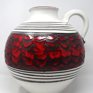 Bay Keramik Vintage Mid Century XL White Black Red West German Vase
