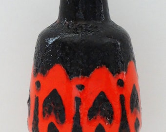 ES Keramik Vintage Mid Century Orange & Black Fat Lava West German Vase