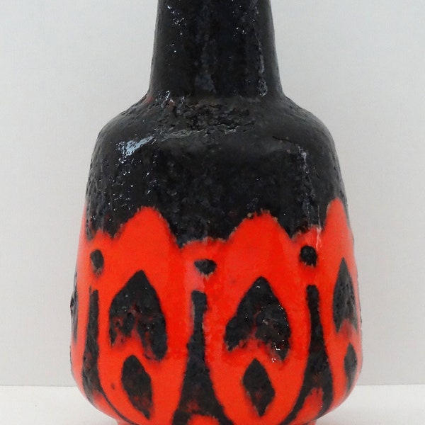 ES Keramik Vintage Mid Century Orange & Black Fat Lava West German Vase