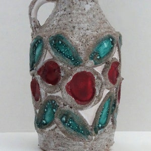 Strehla Vintage Mid Century Textured Grey Turquoise & Wine East German Vase