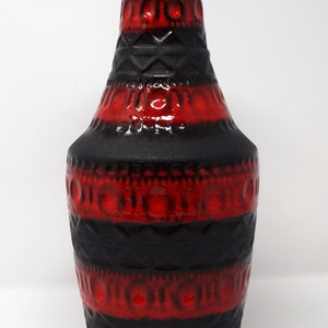 Bay Keramik Mid Century X-Tall Red & Black Incised West German Vase
