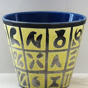 Studio Vintage Mid Century Yellow Grey & Blue West German Flower Pot / Planter