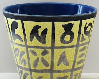 Studio Vintage Mid Century Yellow Grey & Blue West German Flower Pot / Planter