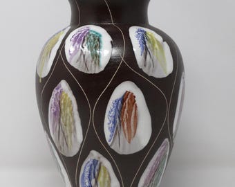 Bay Keramik Vintage Mid Century Black & Multi Colored Hand Glazed Bodo Mans Kongo West German Vase