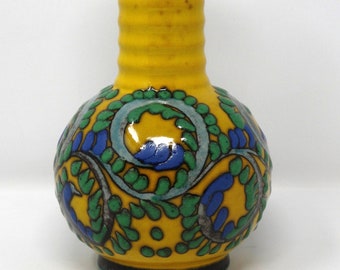 Marei Keramik Vintage Mid Century Glossy Yellow Black Blue & Green West German Vase