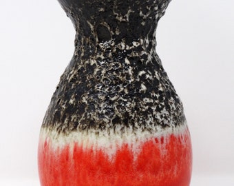 Jasba Vintage Mid Century Glossy Red Black & White Fat Lava West German Vase