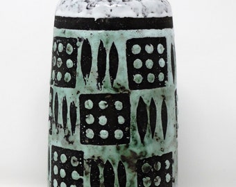 VEB Haldensleben Vintage Mid Century White Black & Mint Green East German Vase
