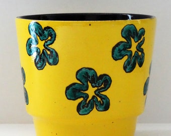 Fohr Mid Century Bright Yellow Turquoise & Black West German Flower Pot/Planter