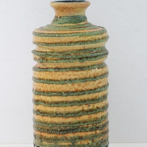 VEB Haldensleben Vintage Mid Century Yellow Green & Black Fat Lava East German Vase