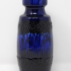 Scheurich  Vintage Mid Century Glossy Navy Blue & Black Fat Lava West German Vase