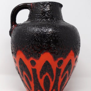ES Keramik Vintage Mid Century XL Orange & Black Fat Lava West German Vase
