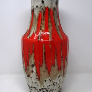 Scheurich Vintage Mid Century X-Tall Creamy Brown & Glossy Red/Orange Zig Zag West German Lora Vase