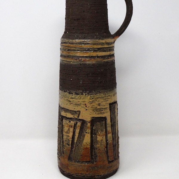 Krösselbach Vintage Mid Century X-Tall Brown & Gold Textured West German Incised Vase