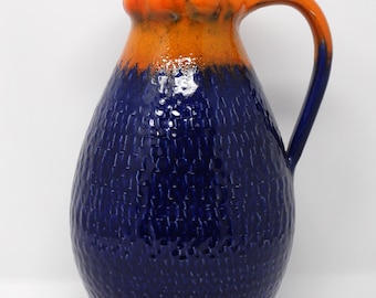 Bay Keramik Vintage Mid Century X-Tall Glossy Blue & Orange West German Vase