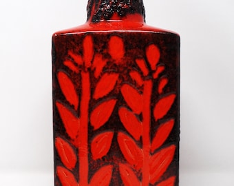 Scheurich X-Tall Vintage Mid Century Red & Black Fat Lava West German Bottle Vase