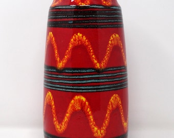 Scheurich Vintage Mid Century Glossy Red Aqua Yellow & Black West German Vase