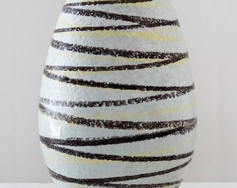 Ilkra Vintage Mid Century White Yellow Black Striped West German Vase