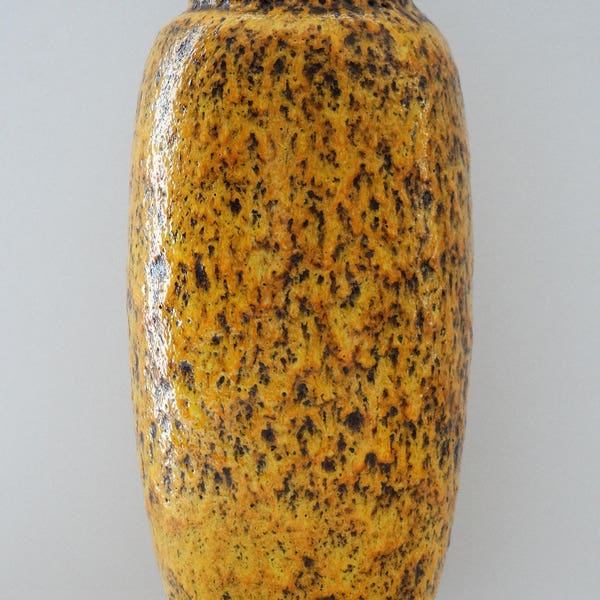 Scheurich Mid Century XL Yellow & Brown Fat Lava West German Floor Vase