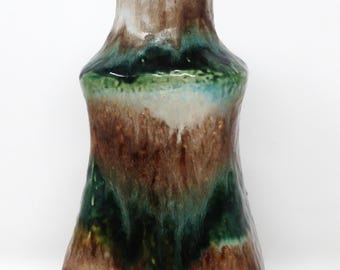 Dümler & Breiden Vintage Mid Century Brown and Emerald Green Lava Drip West German Vase