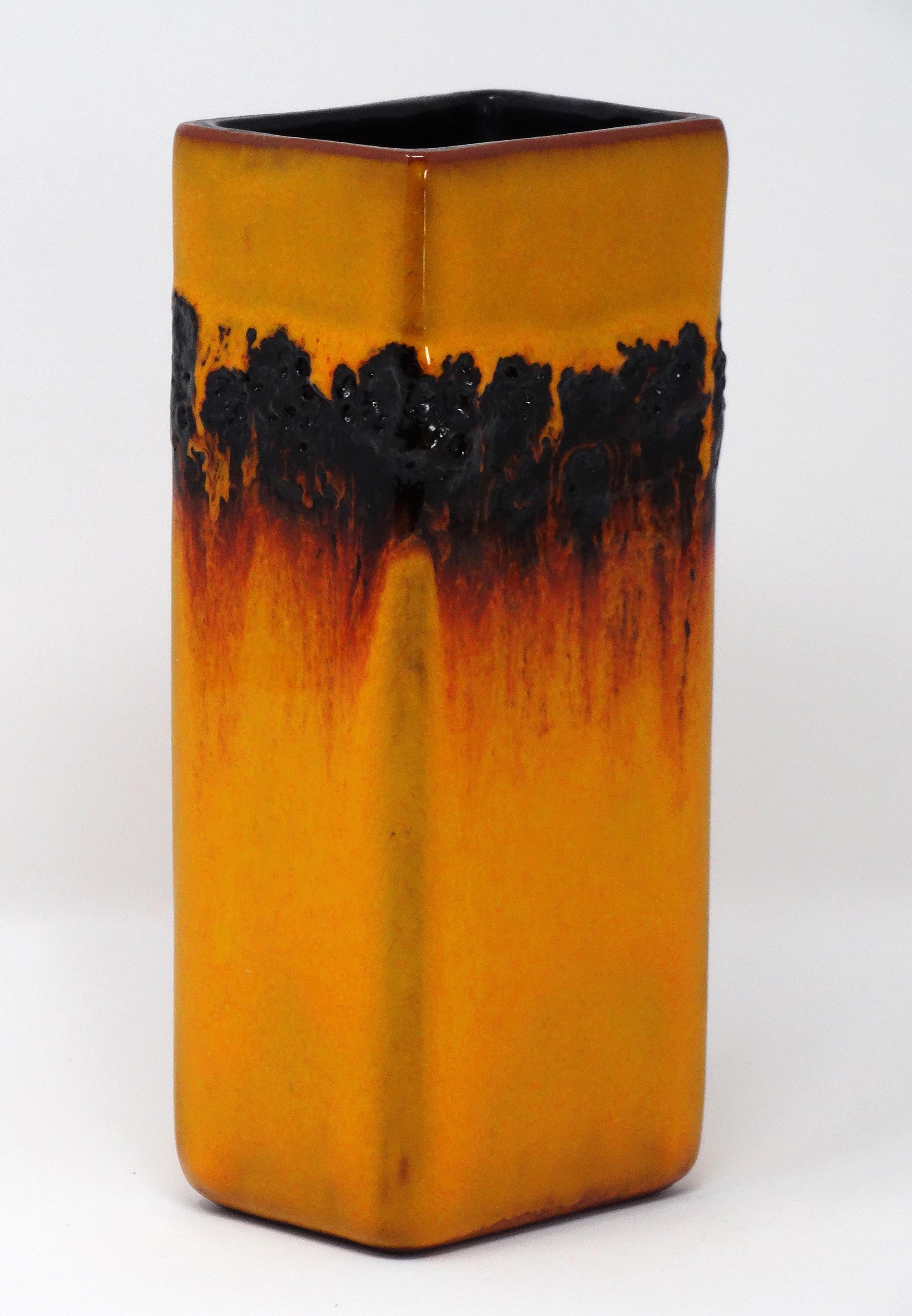 FOHR KERAMIK社　fat lava 西ドイツ製 Fohr Vintage Mid Century Glossy Deep Yellow & Black Fat Lava