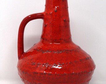 Carstens Vintage Mid Century Glossy Textured Red/Orange West German Vase