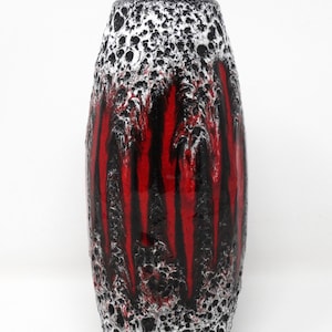 Scheurich Vintage Mid Century Glossy Red & Black White Fat Lava Lora West German Vase