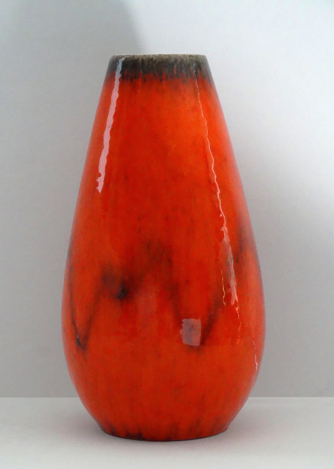 Studio Vintage Mid Century Glossy Orange & Black West German Vase - Etsy